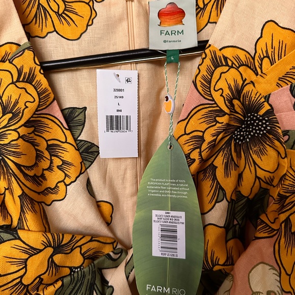 FARM Rio Crème delicate flower arabesque Euroflax ™ premium Linen Midi Dress - Picture 5 of 6